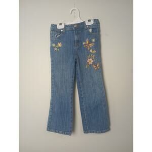 Vtg Y2K Cherokee Toddler Demin Jeans Butterfly Embroidered Flared 4T